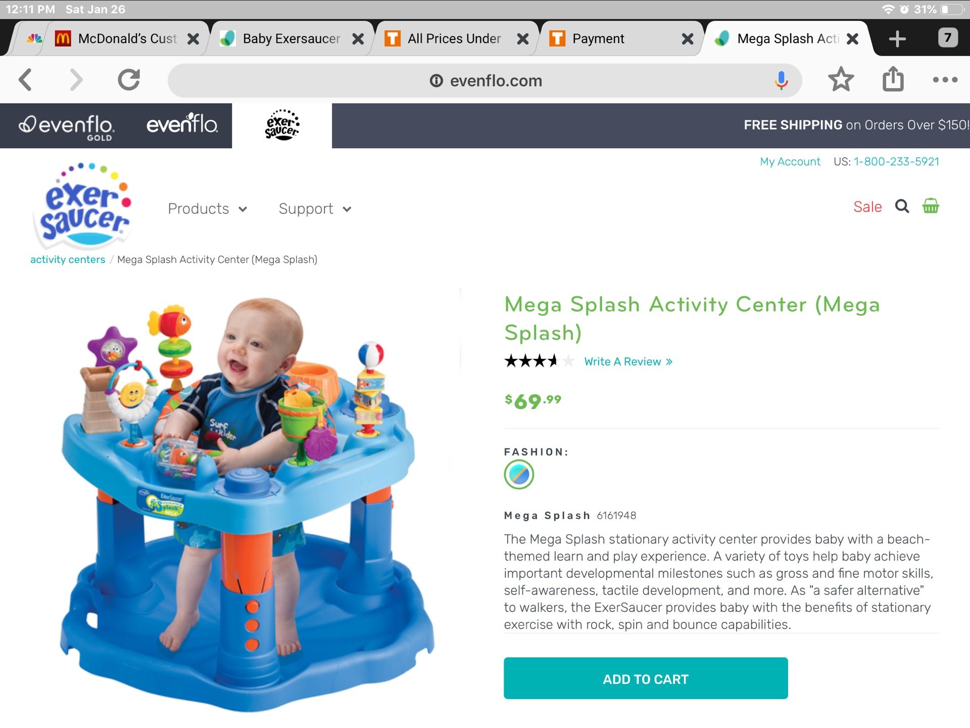 Evenflo Mega Splash Exersaucer for baby and toddler. Sitting On Street For Anyone Who Wants To Come And Get It. Needs To Be Cleaned Up. But It's Free.