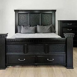 Ashley King Size Bed Frame/Mattress plus Tall 5-Drawer Dresser