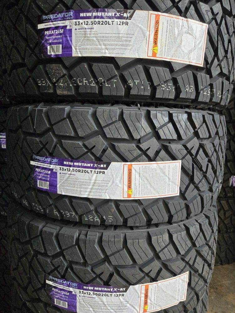 (4) 33x12.50r20 Predator A/T Tires 33 12.5 20 Inch AT 12-ply F Rated