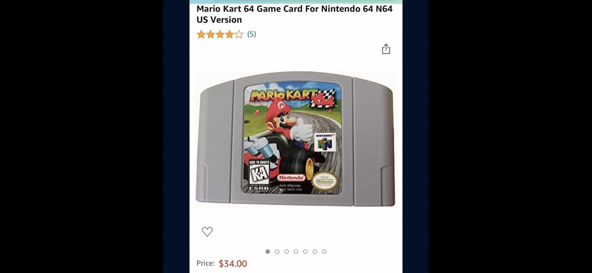 Mario Kart 64 Game Card For Nintendo 64 N64 US Version