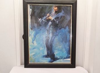 Framed Trumpet Player Abstract Painting (set of 3)