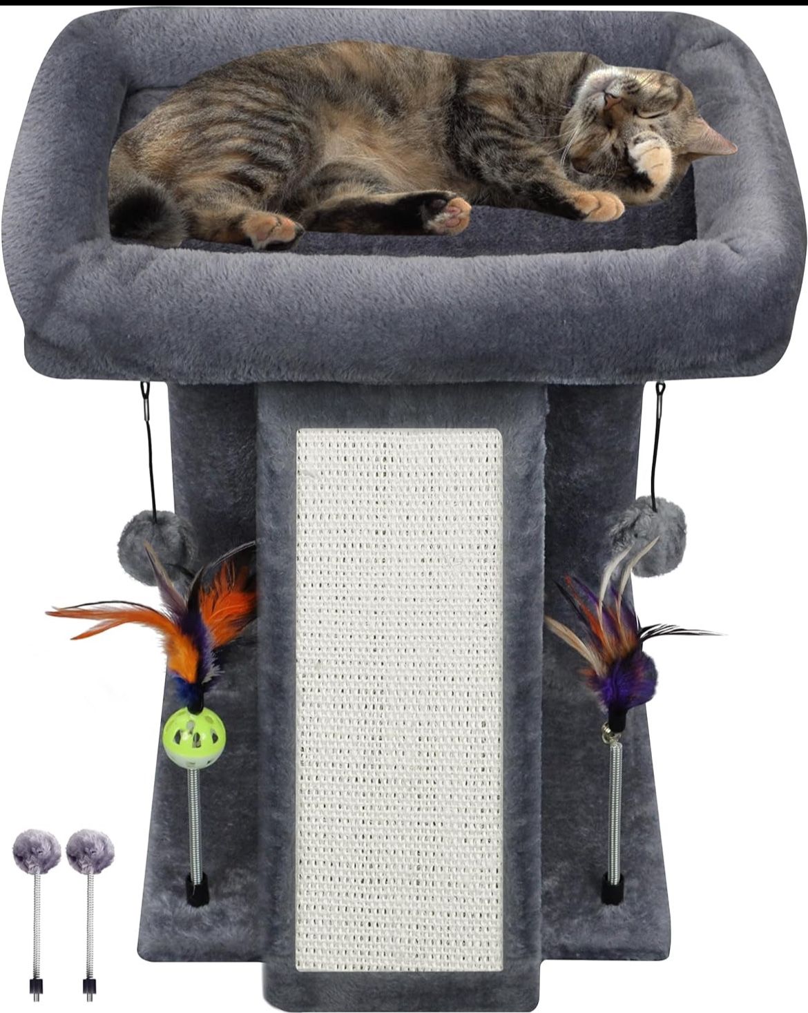 Cat Tree Tower with Cat Scratching Post for Indoor Cats, Activity Centre Climbing Tree with Scratching Board and Playful Toy Balls, Grey