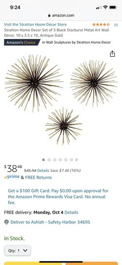 Black gold Metal Wall Art Decor Sea Urchin Star Burst