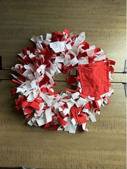 Red and white rag tie wreath