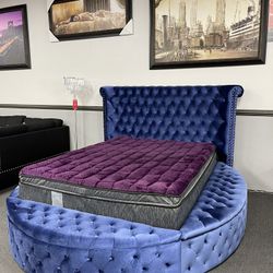 Blue Velvet Bed In Queen