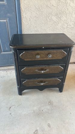 Black 3-Drawer Nightstand with Gold Accents