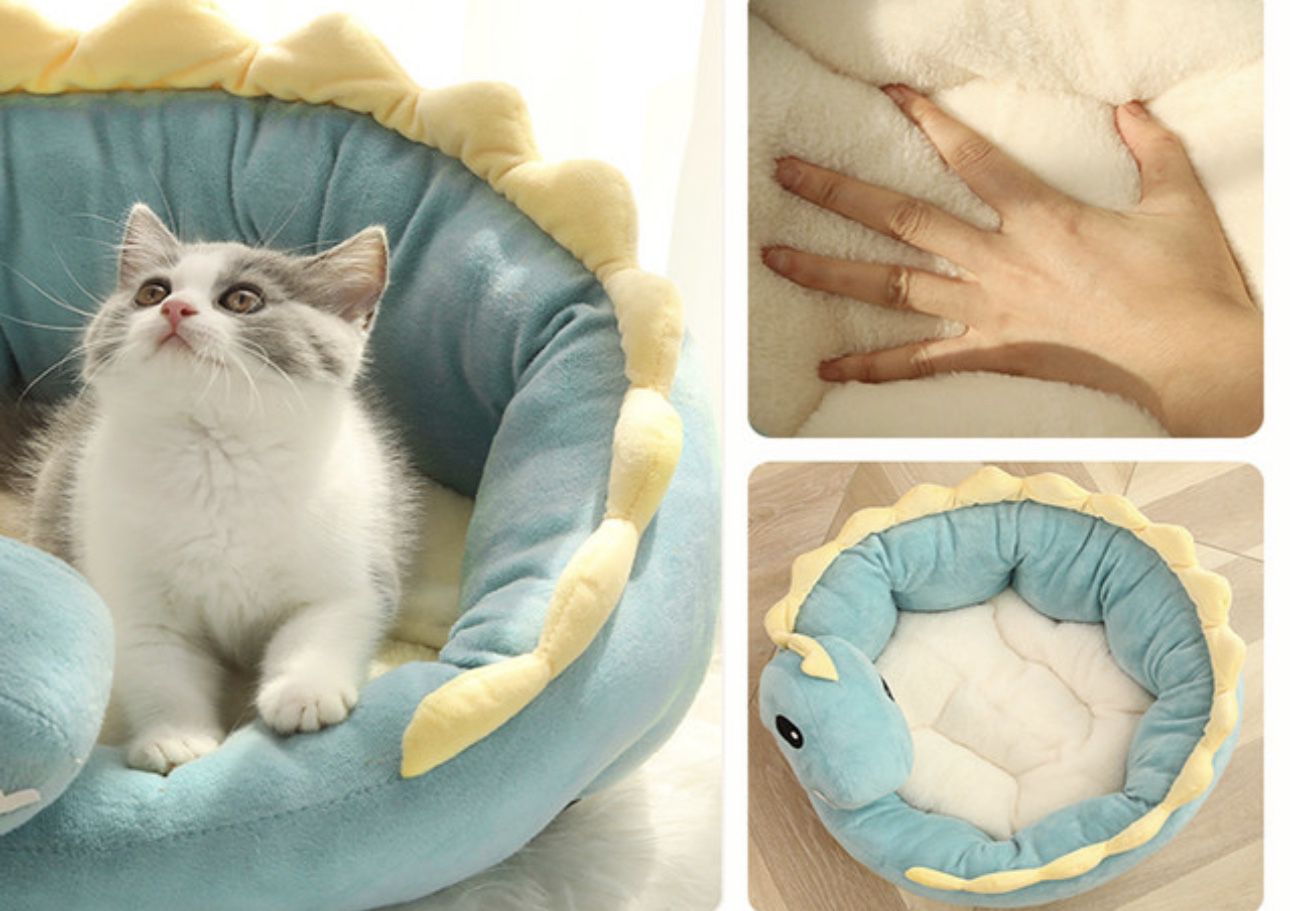 17 inch Cat Bed Dinosaur Pet House Warm Nest Sleeping Mat Soft Cave Pad Dog Puppy Basket