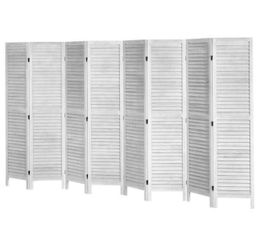 White Tall Wooden Louvered 8-Panel Room Divider Brand New still in the box E331