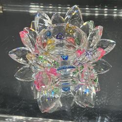 NEW vibrant multi colored crystal lotus candle holder decoration colorful -