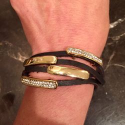 Funky bracelet w/ leather straps & magnetic clasp