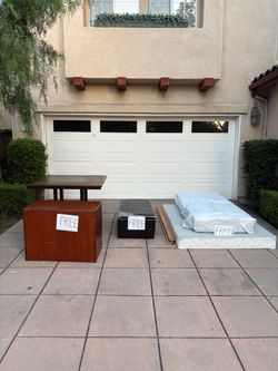 Free mattress, box spring, wood dining table, wood dresser