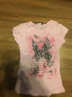 Pink shirt with butterfly and poem size 6x