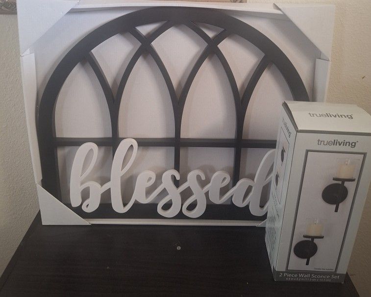 Blessed Wall Art With Wall Sconces