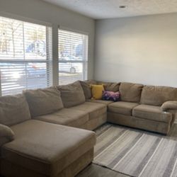 Large Tan U-shaped Couch Sofa