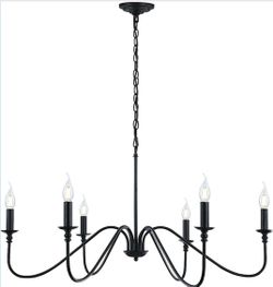 New 34.6” 6-Light Rustic Industrial Iron Candle Chandelier Hanging Pendant Adjustable Height Dimmabl