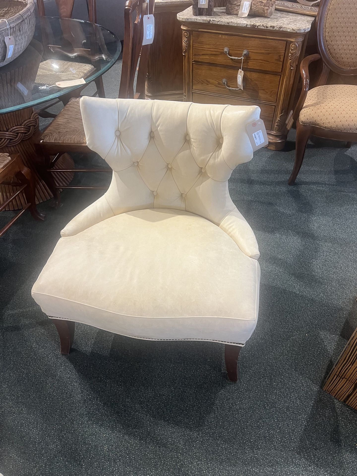 Chair: Vintage Style Leather Tan Wingback Armless Chair as-is (wear & tear) SKU YJ9T79