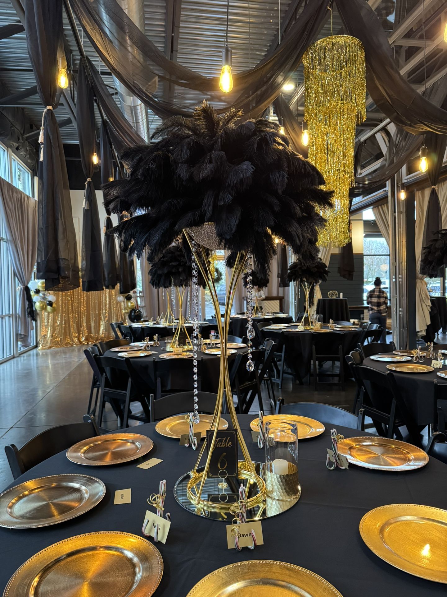 Wedding/Event Decorations - Gold Flower Stands With Ostrich Feather Balls - Wedding, Party, Corp Event