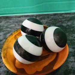 Vintage Set of 3 Black&White Striped Agate Crystal Sphere 3" 