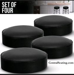 Set Of 4 Replacement Cushions Lot For Double Ring Chrom Bar Stool, Black Vinyl. Screws Included
