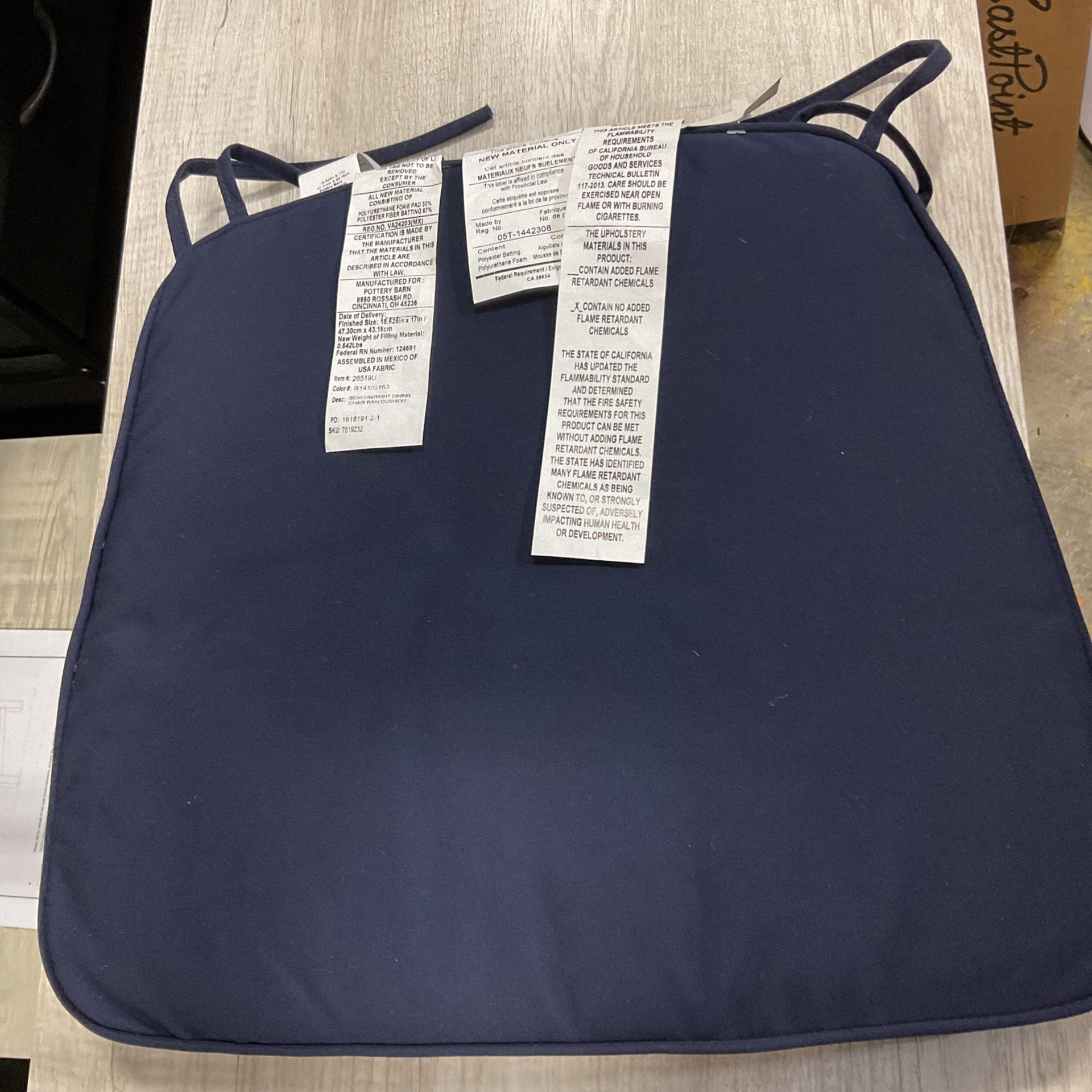 6 New Pottery Barn Benchwright Dining Chair Cushion  Blue