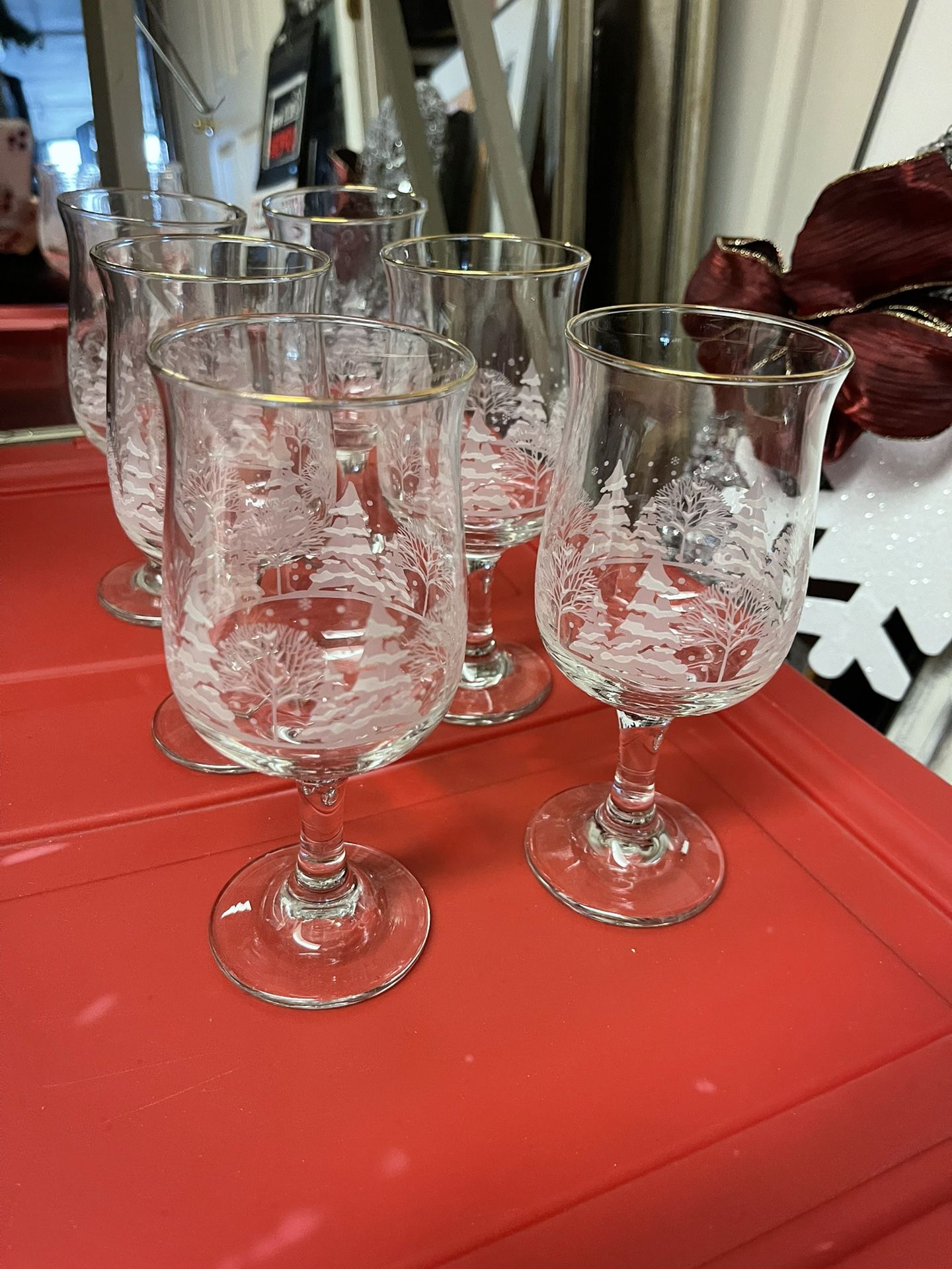 6 Lasered Holiday Glasses With Gold Rims