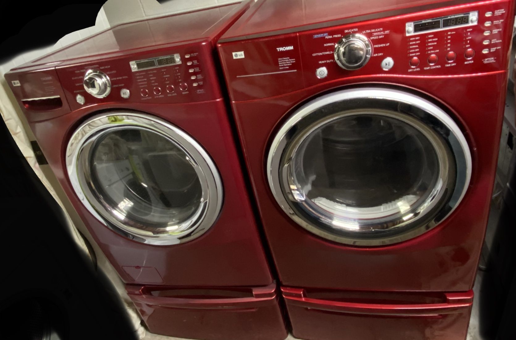 Red LG Washer & Dryer Set On Pedestals With Delivery
