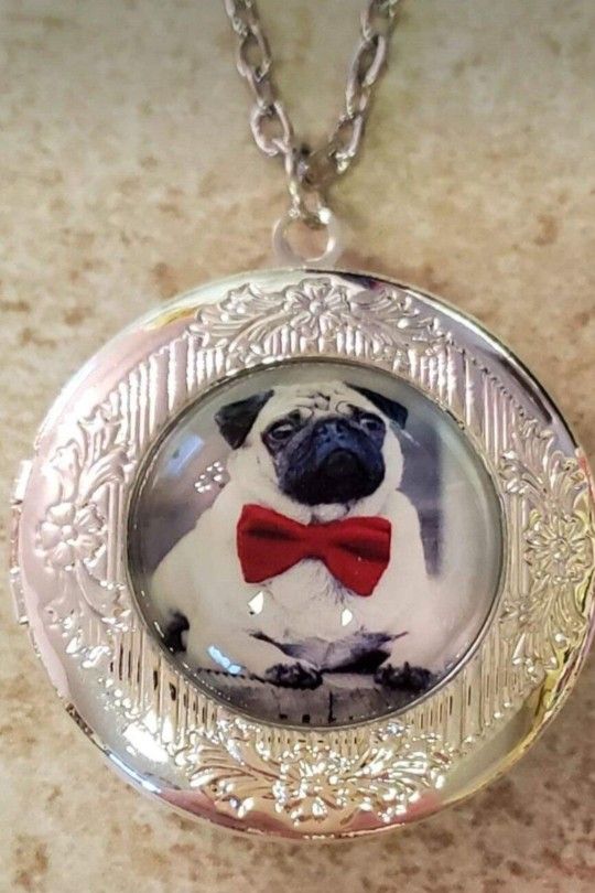 New Pug Dog Silver Tone Locket Necklace Approx 20" Shipping Available 