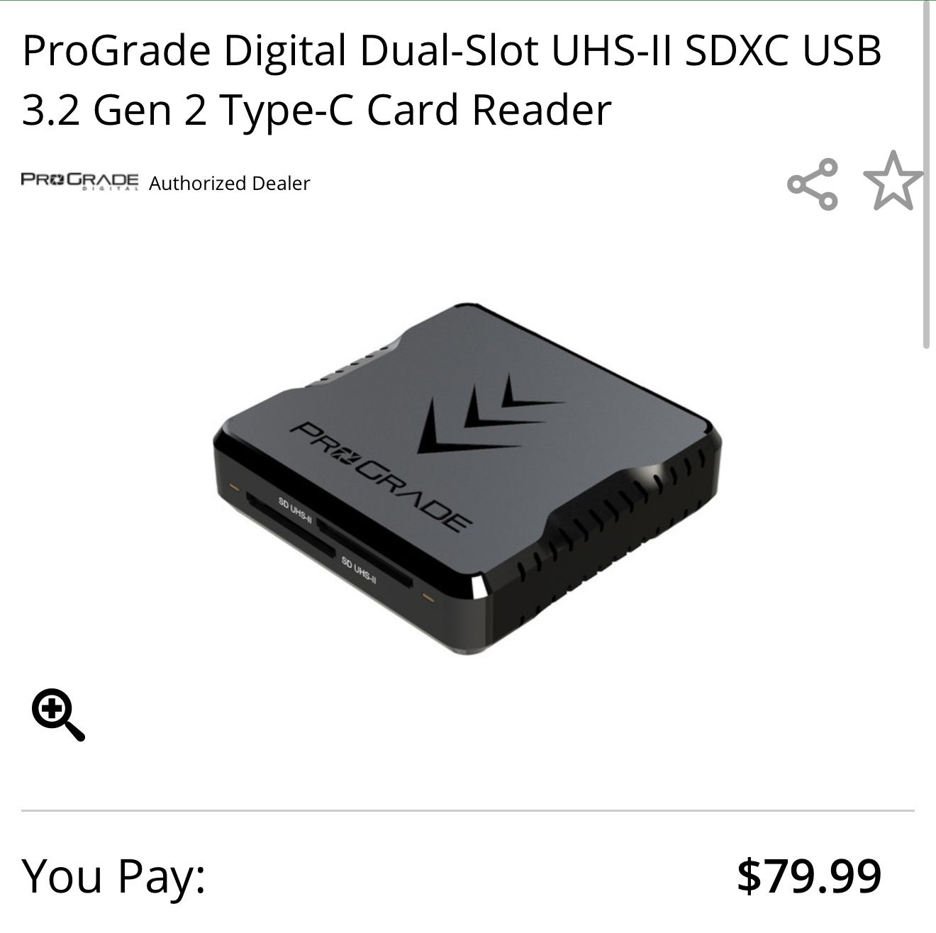 ProGrade Digital Dual-Slot UHS-II SDXC USB 3.2 Gen 2 Type-C Card Reader