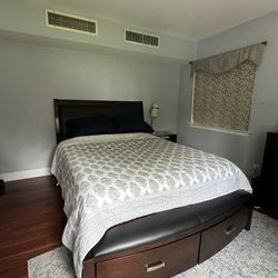 Queen Bed Set With Side Table, Dresser And Mattress 