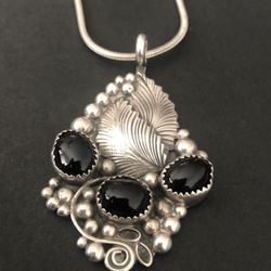 Olive Tree Pendant Onyx And 925 Silver 