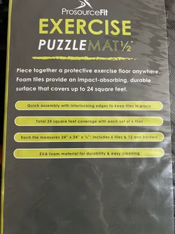 Used 6 tiles ProsourceFit Exercise Puzzle Mat 1/2”, 24 sqft (C)