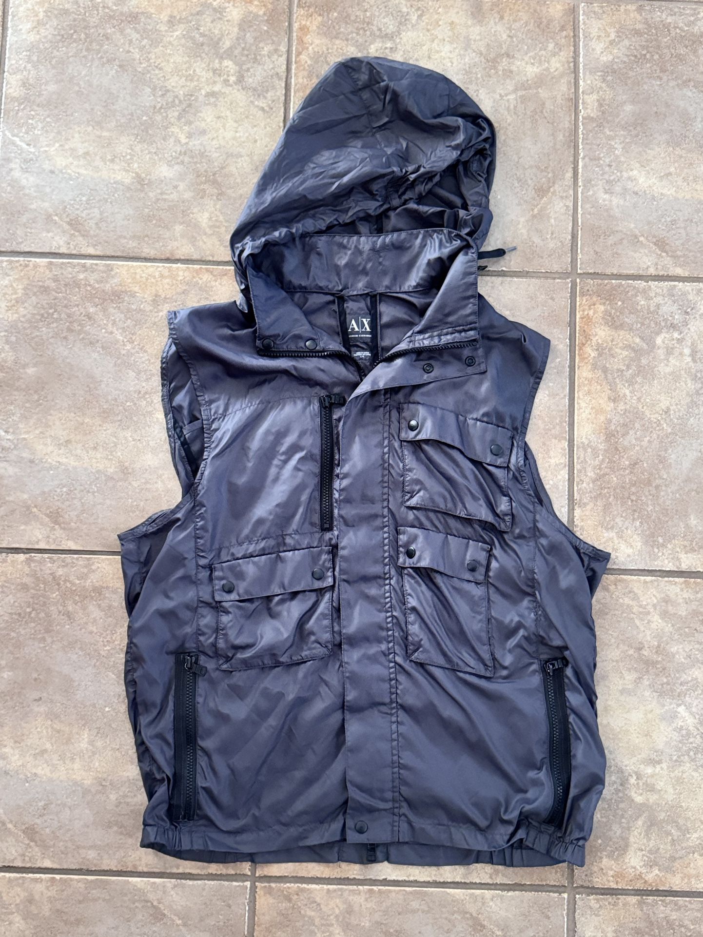 Armani Exchange Mens Gilet Large Beige White Jacket Full Zip Utility Chore