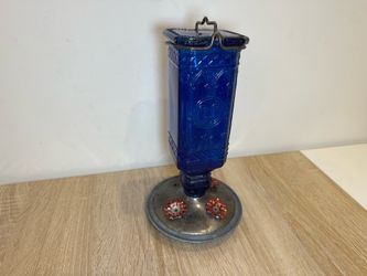 Vintage Cobalt Blue Glass Hummingbird Feeder – Decorative Hanging Bird Feeder