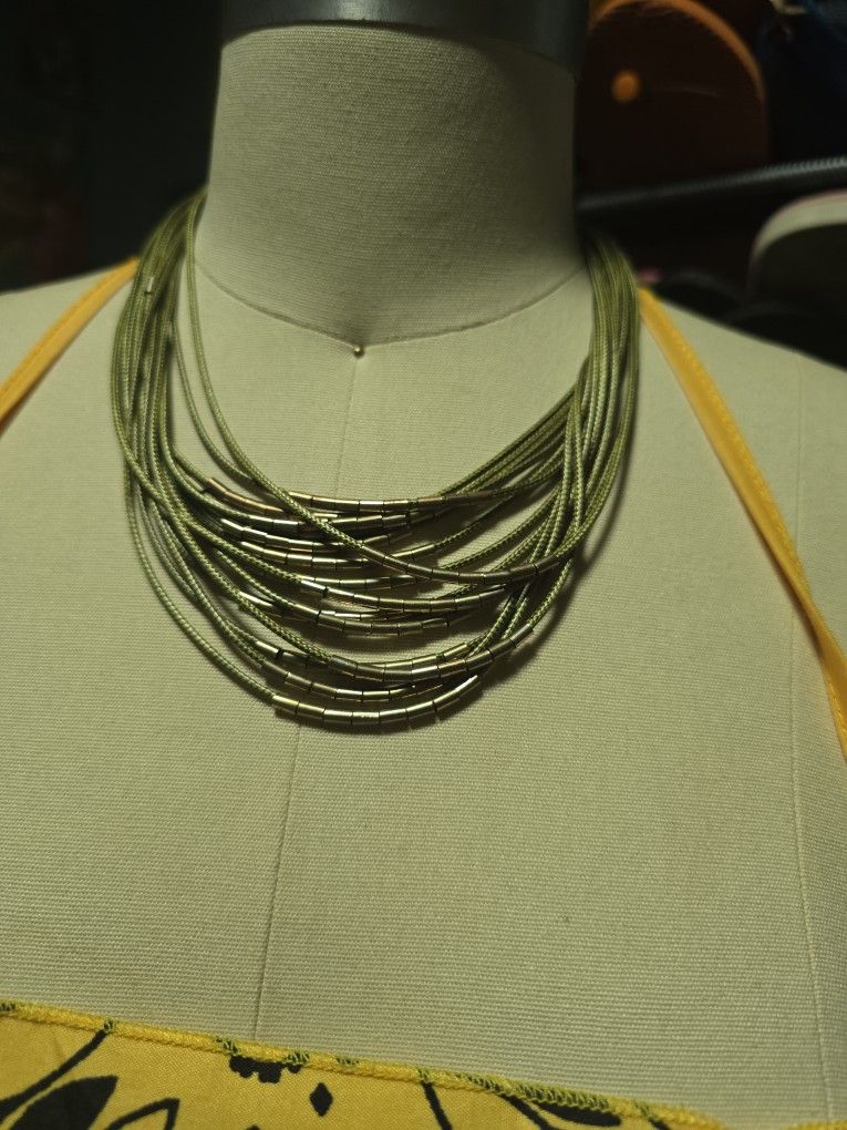 20 Inch Olive Multistrand Necklace With Matching Earrings 