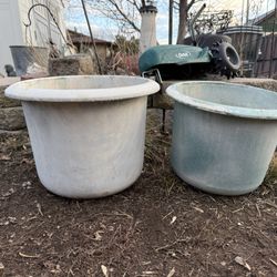 2 Vintage Metal Flower Pot Pots Matching 