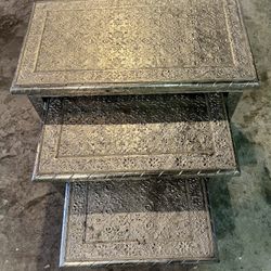 Vintage Anglo-Indian Silver Clad Nesting Tables