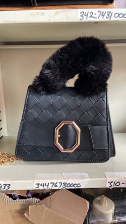 Ladies Handbag with Faux Fur Handle Black