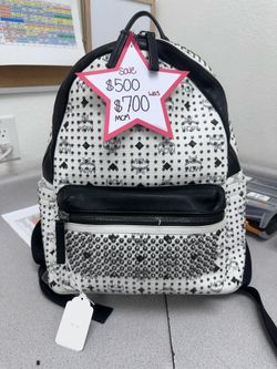 Authentic MCM Stark White Studded Backpack Leather Visetos