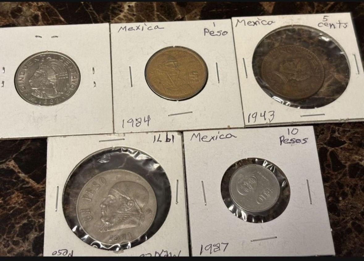 Vintage Coin Of Mexico 5 Coin Collection