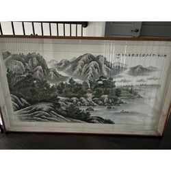 Very Large Water Color Painting by Korean artist - Wood Frame with Glass 