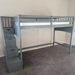 Long Twin Bunk Bed With Stairs And Desk