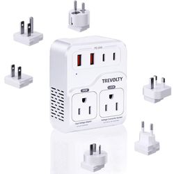 TREVOLTY 2000W Voltage Converter US To Europe For Hair Dryers, 7-In-1 220V To 110V Converter For European Travel With 3 AC/2 USBA/2 USBC Ports (PD20W)
