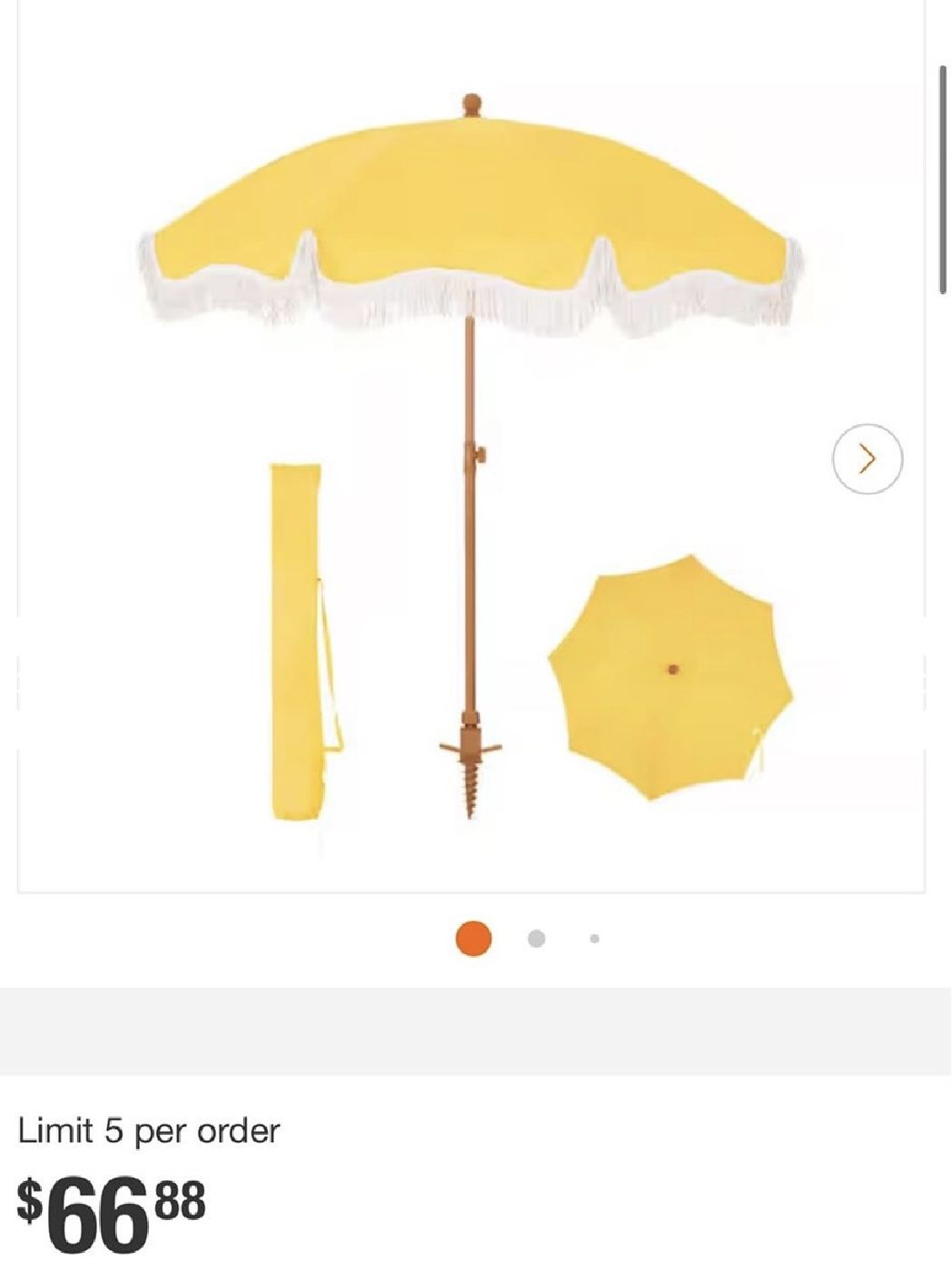7’ Yellow Fringe Patio Umbrella