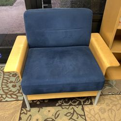 Heavy duty well made wood with blue thick cushion chair