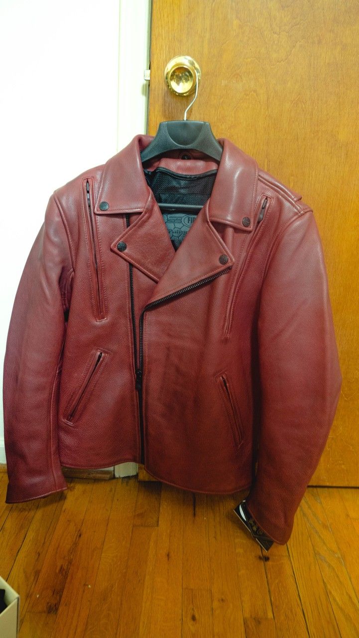 Oxbled red leather motorcycle jacket