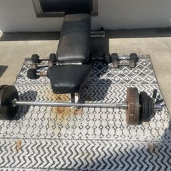 Bench Press Weights Plates  Dumbells And Bar 