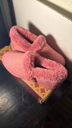 Skechers Cozy Lite Sweet Walk Sparkle Knit Faux Fur Slippers Mauve Pink Size 7