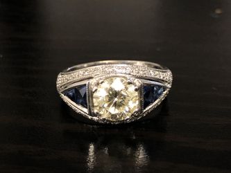 Antique diamond ring - 1.28 carats with sapphires
