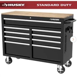 Tool Storage 46 in. W x 18 in. D 9-Drawer Mobile Workbench Cabinet in Gloss Black