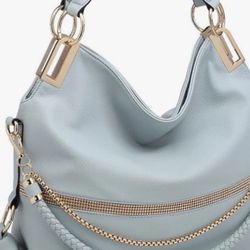 Blue Handbag with Gold Accents